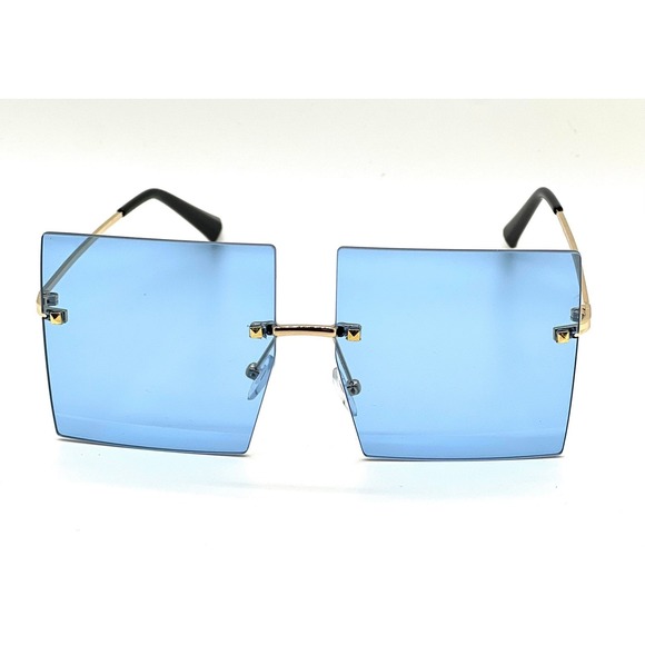 Square‎ Sunglasses Rimless Oversized Fashion Blue Tinted Lens Sun Glasses Women - Picture 8 of 10